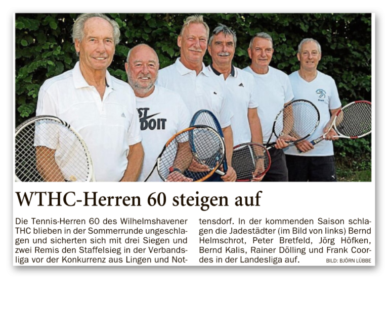 Meisterschaft in der Verbandsliga Herren 60 für WTHC-Team nun auch amtlich